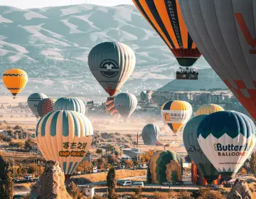 Canyon view scenery with Cappadocia balloons