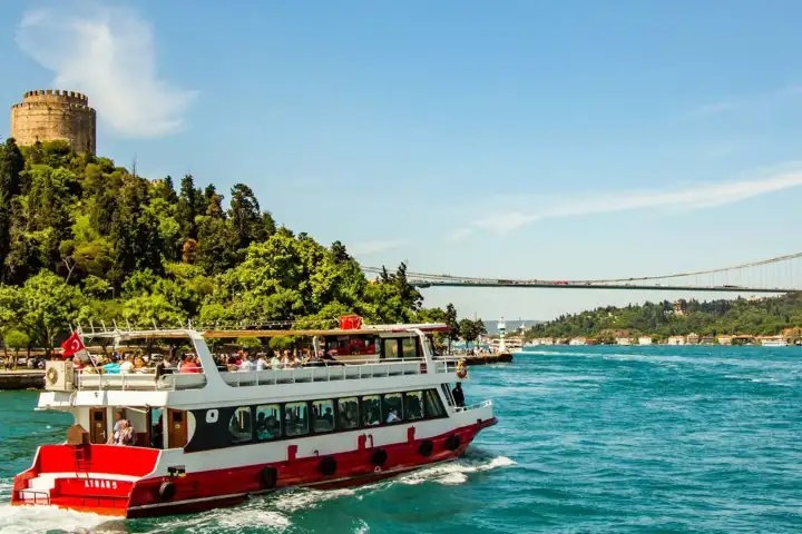 Bosphorus boat cruise showing Asian and European shores