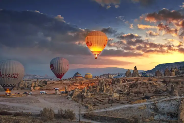 Dawn view of colorful hot air balloons Cappadocia