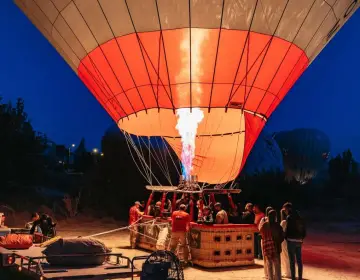 Evening liftoff of Cappadocia hot air balloons