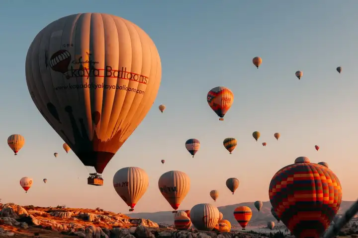 Golden hour hot air balloon flight Cappadocia