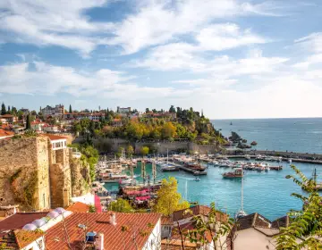 Panorama of Antalya Old Harbor and Mediterranean Sea view