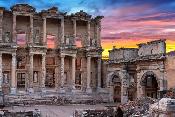 Historic atmosphere night colors at Celsus Library Ephesus
