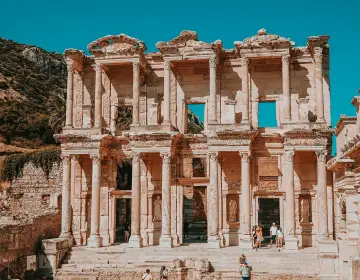 Architectural beauty of Celsus Library in bright daylight