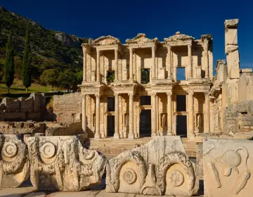 Front facade of classical Roman architecture Celsus Library