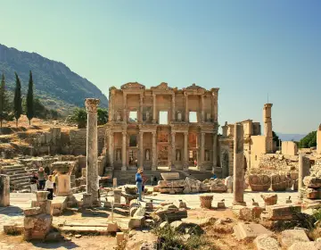 Clear sky front perspective of Celsus Library Ephesus