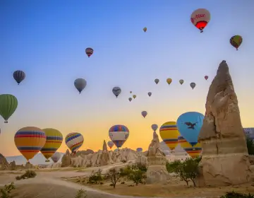 Soft light balloon flight over Goreme view