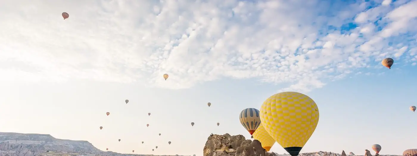 Sunrise overlook of balloon hills in Cappadocia