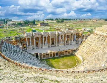 Panoramic top view of Hierapolis Roman theatre Pamukkale
