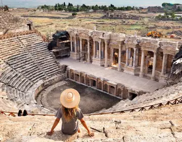 Overlook of Roman theatre in Hierapolis ancient city Pamukkale