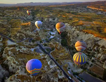 Blue morning balloon launch in Cappadocia