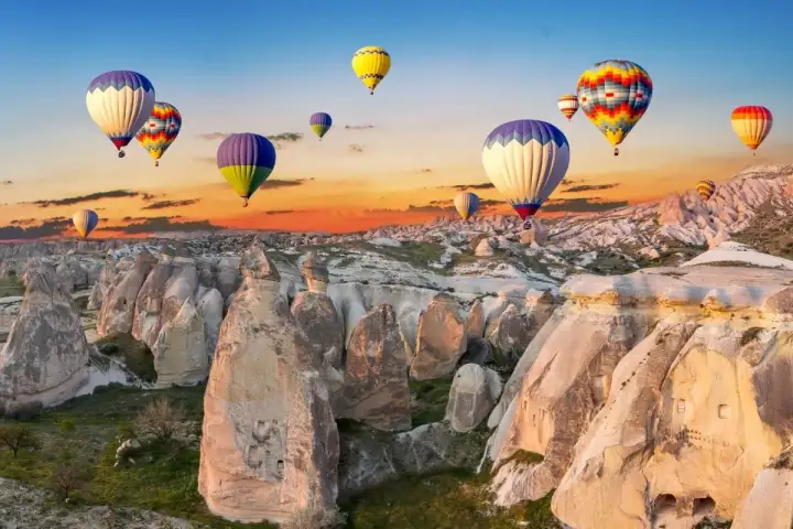 Balloon view of sunset rock formations