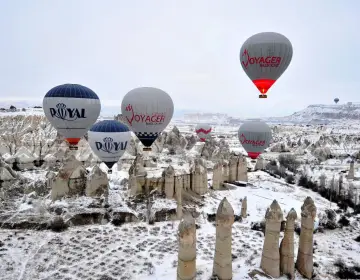 Winter morning hot air balloon launch in Cappadocia