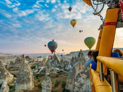 Blue sky overlook of Cappadocia balloon tour