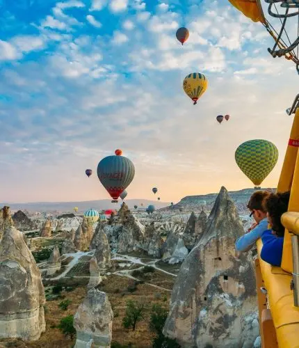 Blue sky overlook of Cappadocia balloon tour