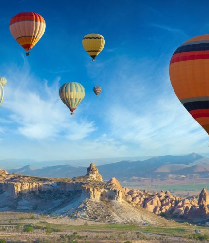 Bright blue sky with Cappadocia hot air balloons
