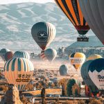 Canyon view scenery with Cappadocia balloons
