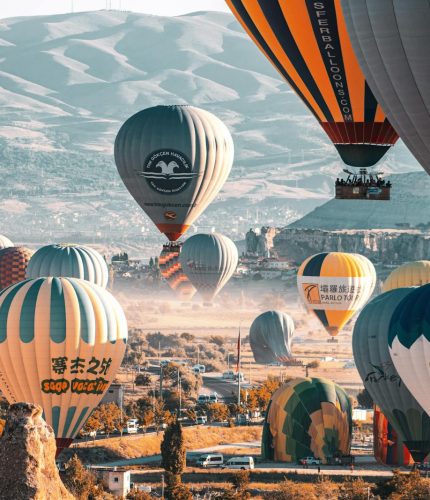 Canyon view scenery with Cappadocia balloons