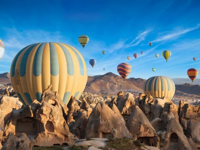 Balloon adventure over snowy valleys in Cappadocia