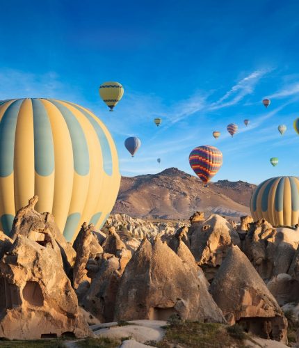 Balloon adventure over snowy valleys in Cappadocia