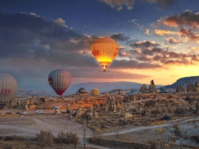 Dawn view of colorful hot air balloons Cappadocia