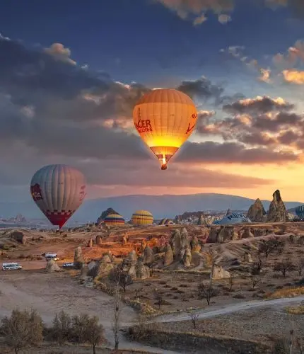 Dawn view of colorful hot air balloons Cappadocia