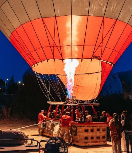 Evening liftoff of Cappadocia hot air balloons