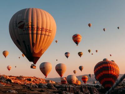 Golden hour hot air balloon flight Cappadocia