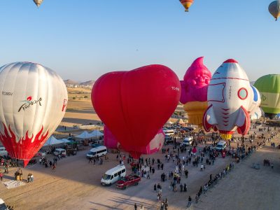 Red heart balloons at Cappadocia launch area