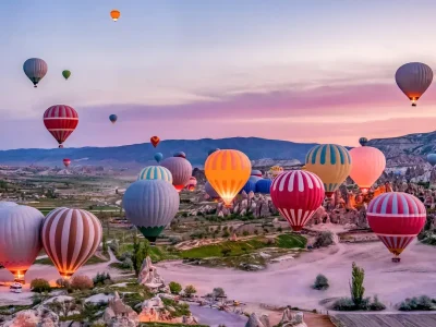 Sunrise glow launch of Cappadocia balloons