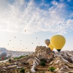 Sunrise overlook of balloon hills in Cappadocia