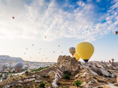 Sunrise overlook of balloon hills in Cappadocia