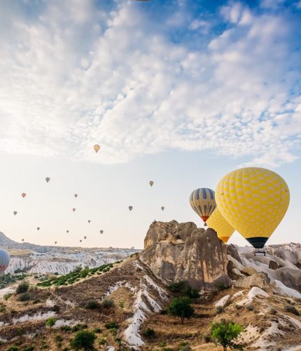 Sunrise overlook of balloon hills in Cappadocia
