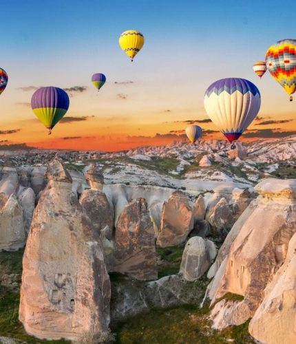 Balloon view of sunset rock formations