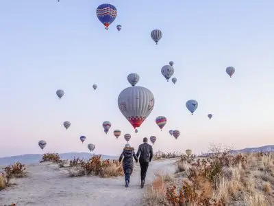 Viewpoint of balloons over White Valley Cappadocia