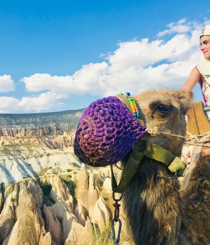 Panoramic view of camel ride in Cappadocia