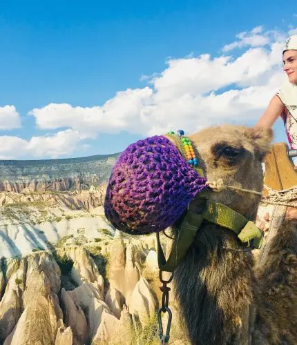 Panoramic view of camel ride in Cappadocia
