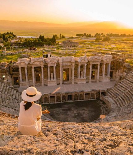 Tourist viewpoint overlooking Roman Theatre in Hierapolis Pamukkale